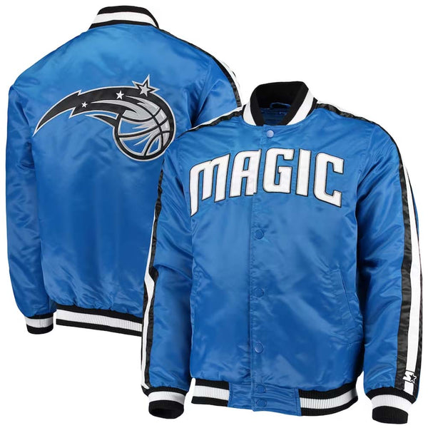 NBA Men's Orlando Magic Starter Blue The Offensive Varsity Satin Full-Snap Jacket by TJS