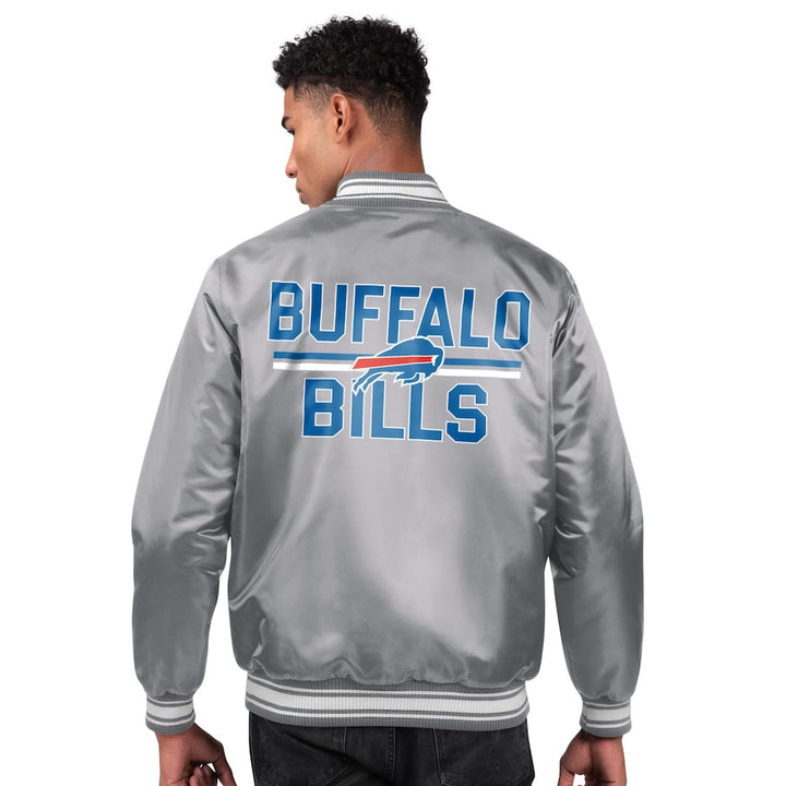 Buffalo Bills Gray Satin Jacket with Team Logo Embroidery in American style