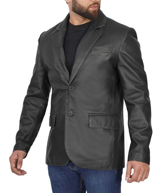 Elegant two-button men's leather jacket in German market