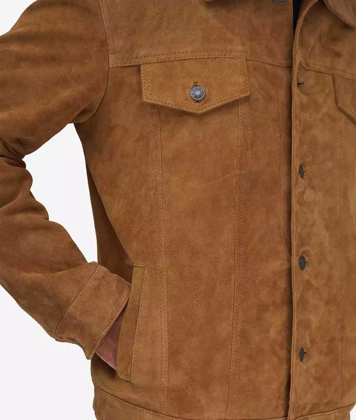 Premium quality men's tan leather jacket for year-round wear