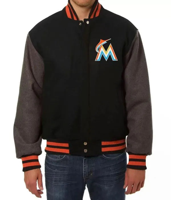 Miami Marlins varsity jacket black and grey wool in USA