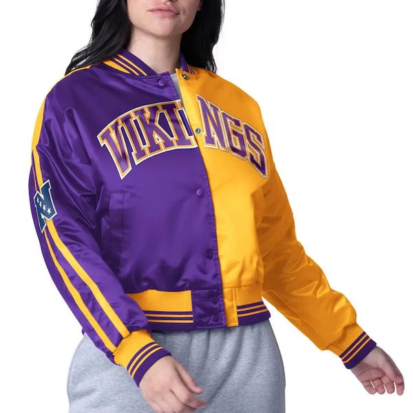 Minnesota Vikings Zone Blitz purple and gold jacket front view


