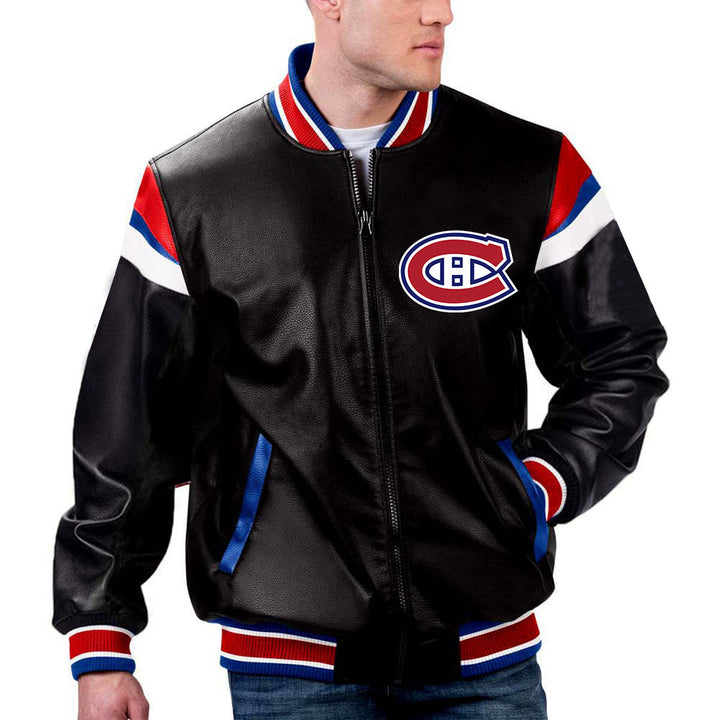 TJS NHL Montreal Canadiens Multicolor Leather Pregame Jacket in France style