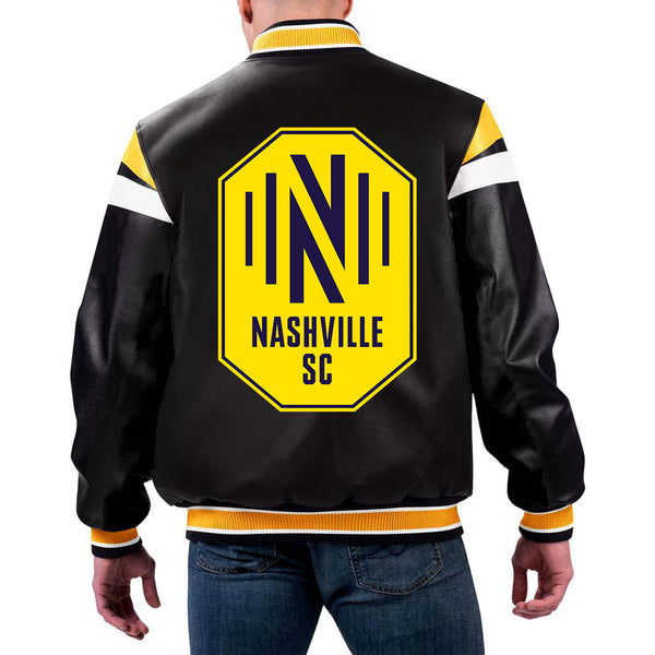 MLS Nashville SC leather jacket front view in USA