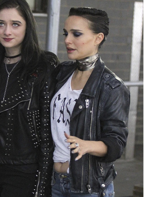 Chic Leather Jacket Look on Natalie Portman in United state