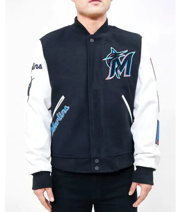 Miami Marlins varsity jacket navy blue and white in USA