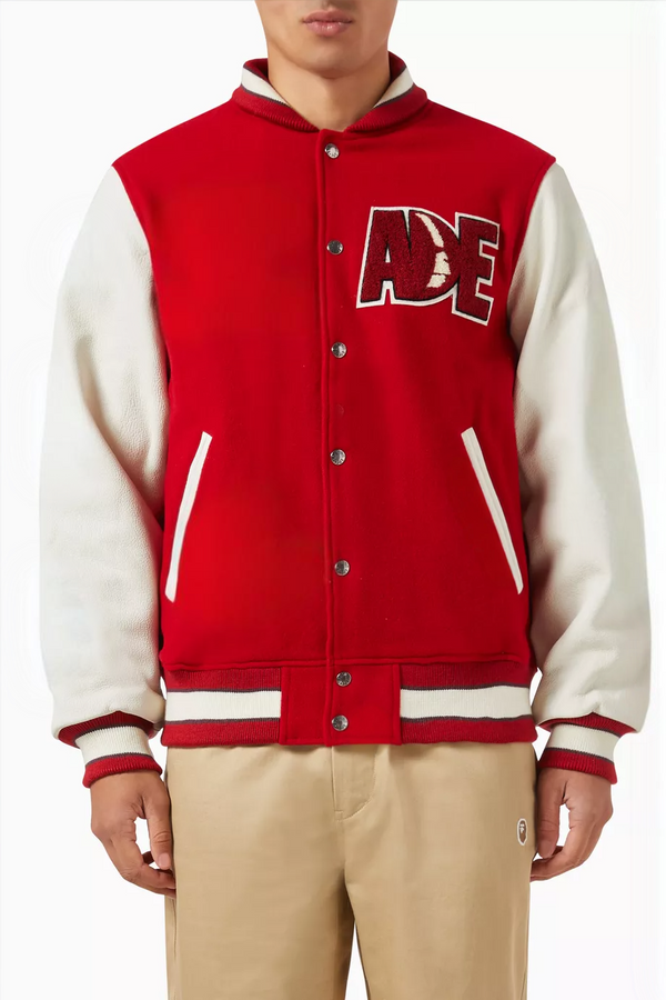 MULTI MOTIF VARSITY JACKET - RED