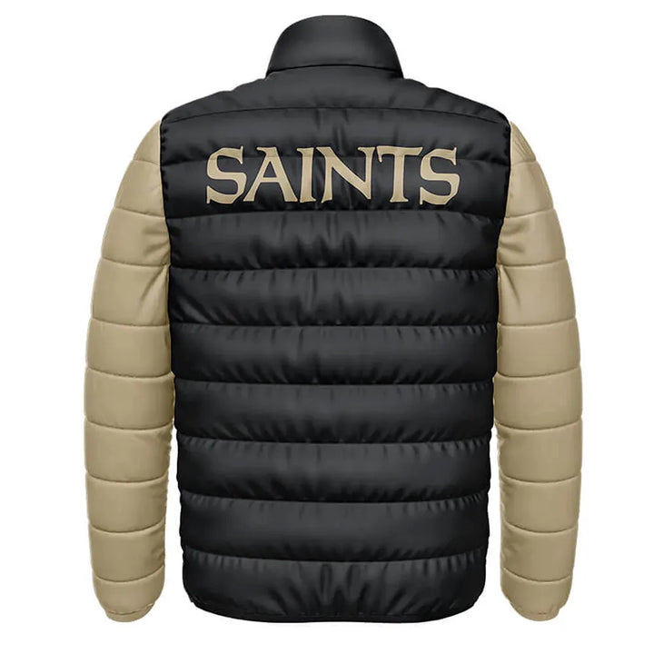 back view Nfl New Orleans Saints Varsity Puffer Jacket