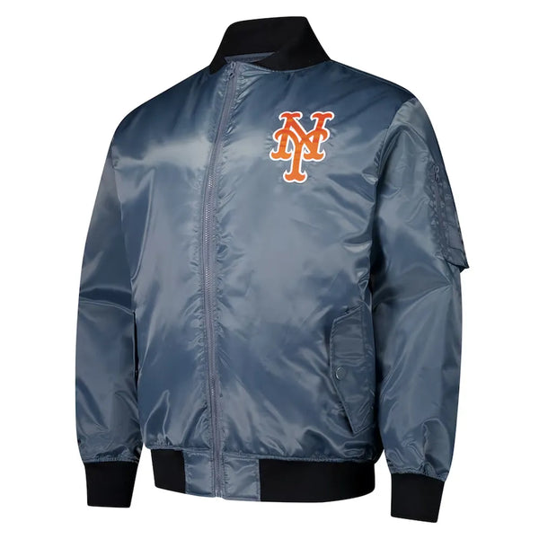 New York Mets charcoal bomber jacket full zip unisex
