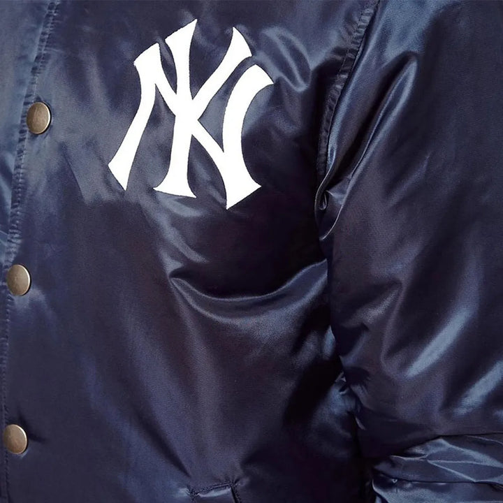 Men’s New York Yankees Baseball Blue Satin Jacket in Action in USA