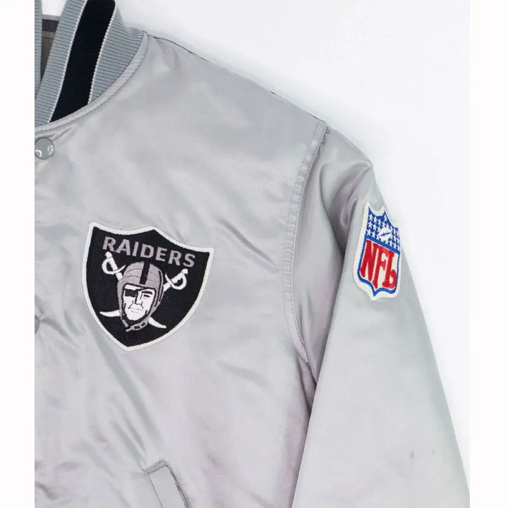 Men's Black/Silver Starter Bomber Jacket - Raiders
