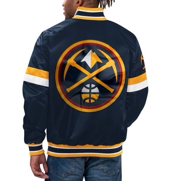 NBA Men's Denver Nuggets Starter Navy Home Game Satin Full-Snap Varsity Jacket by TJS