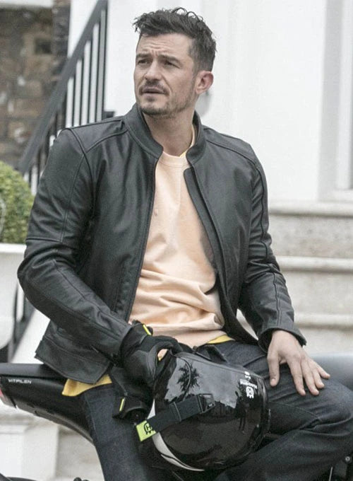 Sleek and Cool: Orlando Bloom Leather Jacket in American market