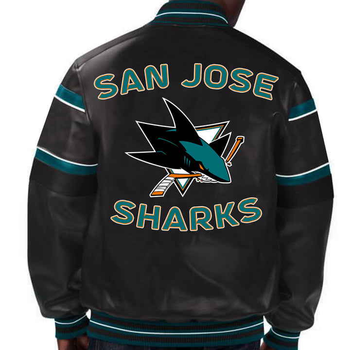 Black and teal NHL Sharks jacket - stylish team support in France style