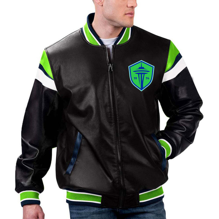 MLS Seattle Sounders FC leather jacket back view in France style