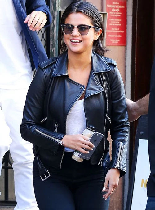Selena Gomez Rocks Edgy Leather Jacket in New York in USA market