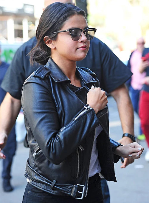 Iconic Look: Selena Gomez Spotted in Leather Jacket in France style
