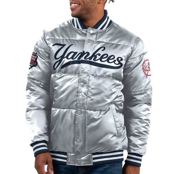 Silver bomber jacket Yankees fanwear


