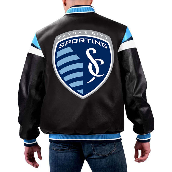 MLS Sporting Kansas City leather jacket front view in American style