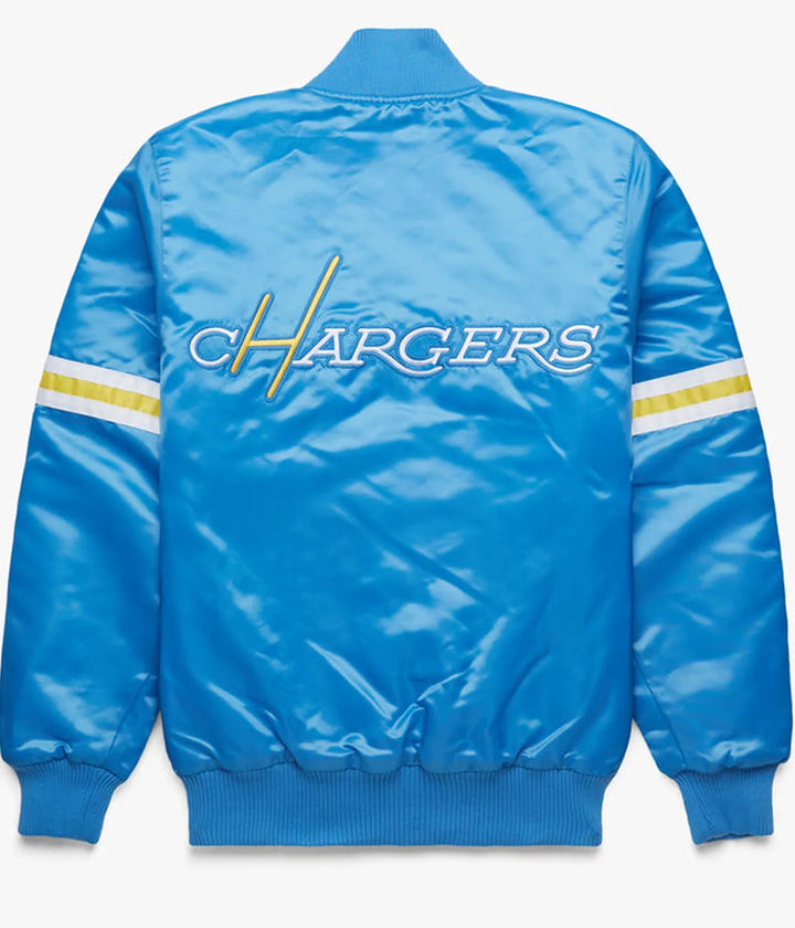 NFL LA Chargers Satin Jacket in Light Blue and White
