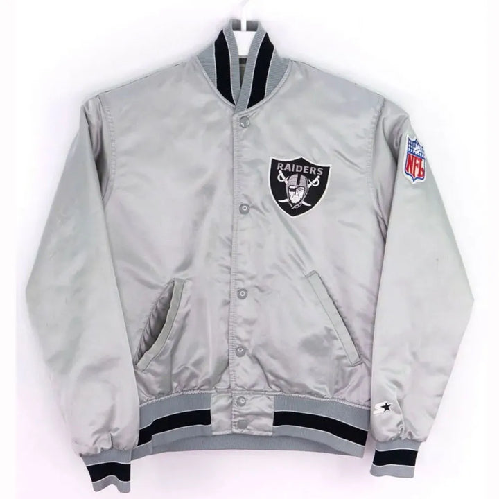 Trendy Black/Silver Raiders Bomber Jacket
