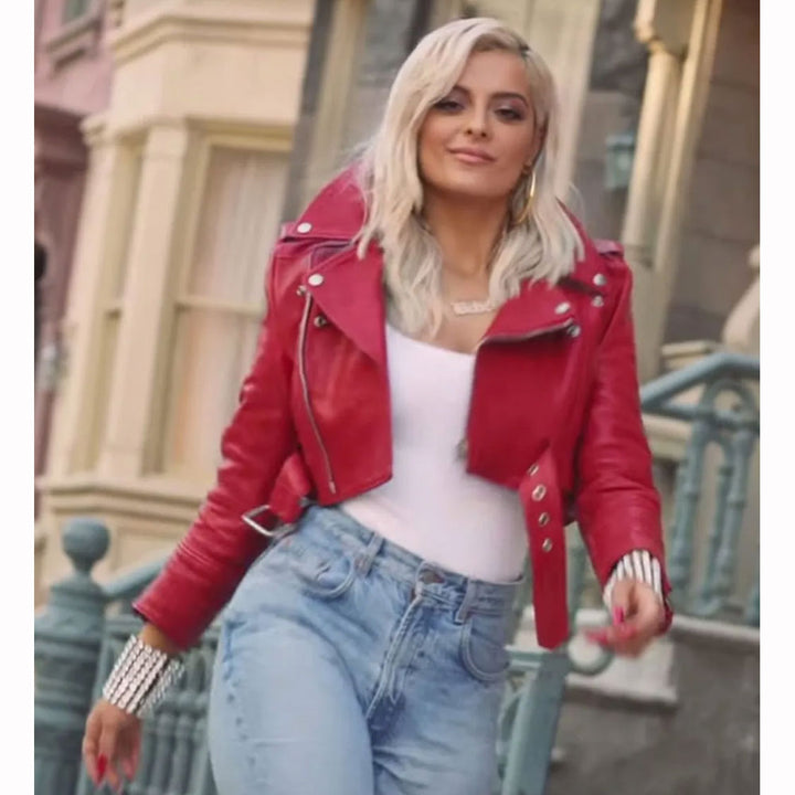 Bebe Rexha The Way I Are leather jacket back view in France style