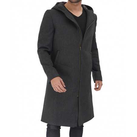 Barry Men's Grey Wool Coat with Hood in USA