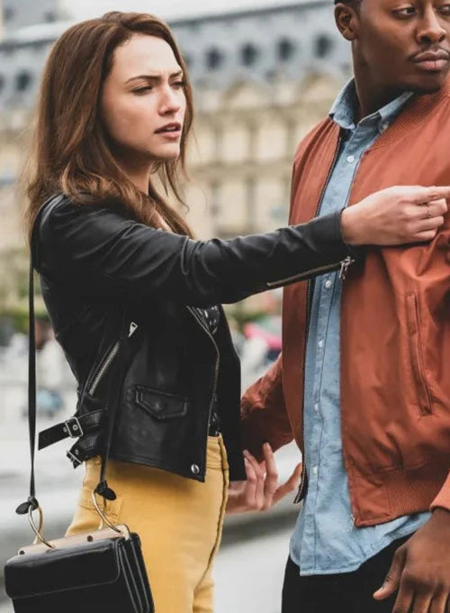 Chic Leather Jacket Look on Violett Beane in France style