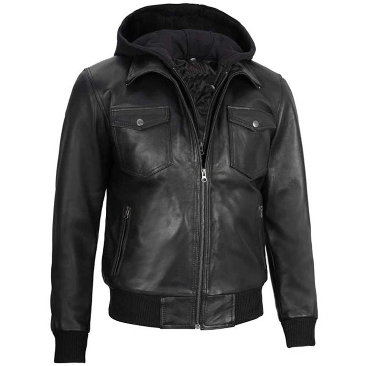 Fashionable men's hooded leather jacket in United state market