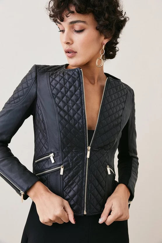 Leather Quilted Biker Jacket By TJS