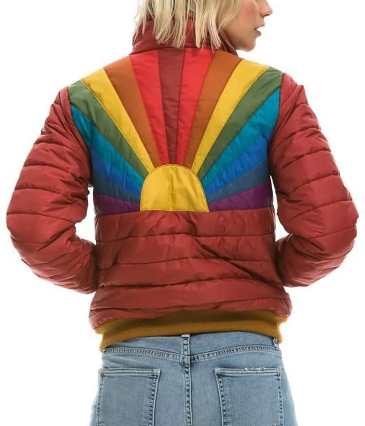 red back view Rainbow Sunburst Bomber Jacket