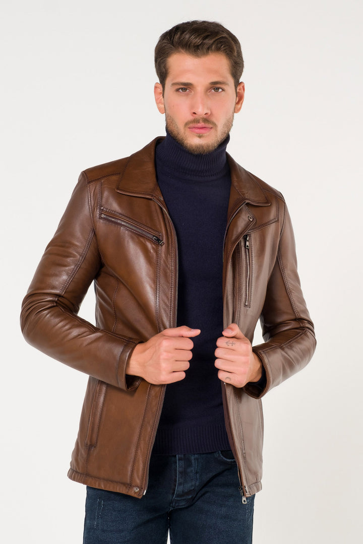 Brown leather jacket