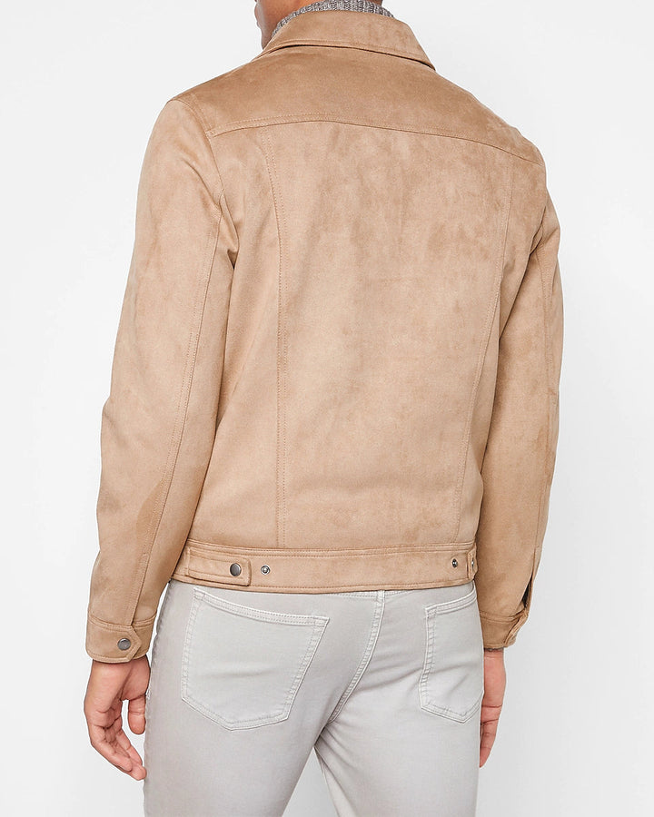 Men's Real Suede Trucker Jacket in Cappuccino Color Leather Jacket in USA