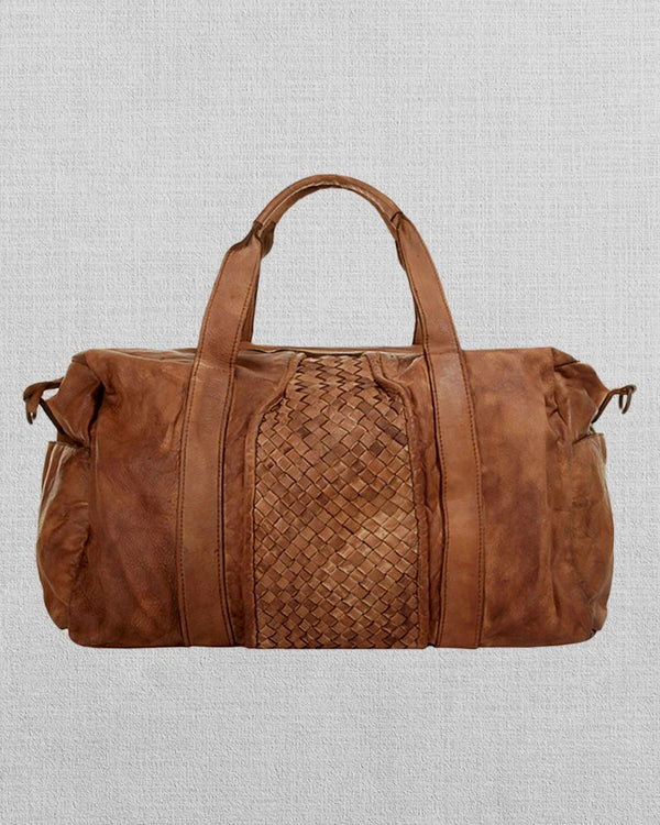 Fashionable Brown Leather Duffel Bag for Men and Women in American style