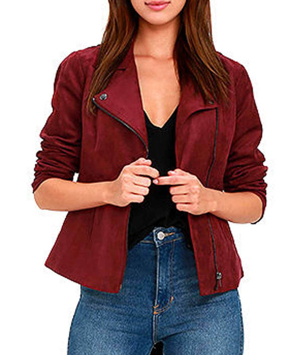 Willa Holland Red Suede Jacket from Arrow Season 5 in USA market