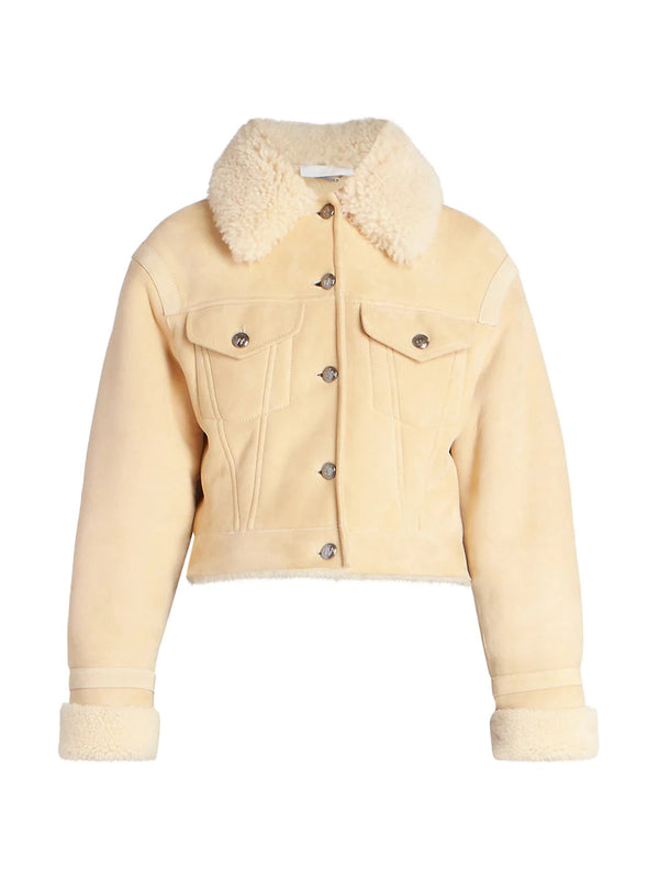 Real Suede Cropped Shearling Jacket For Women