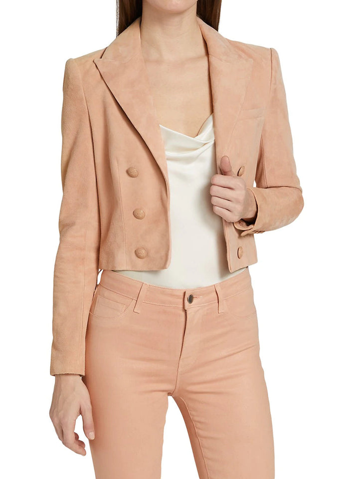Real Suede Cropped Blazer For Women