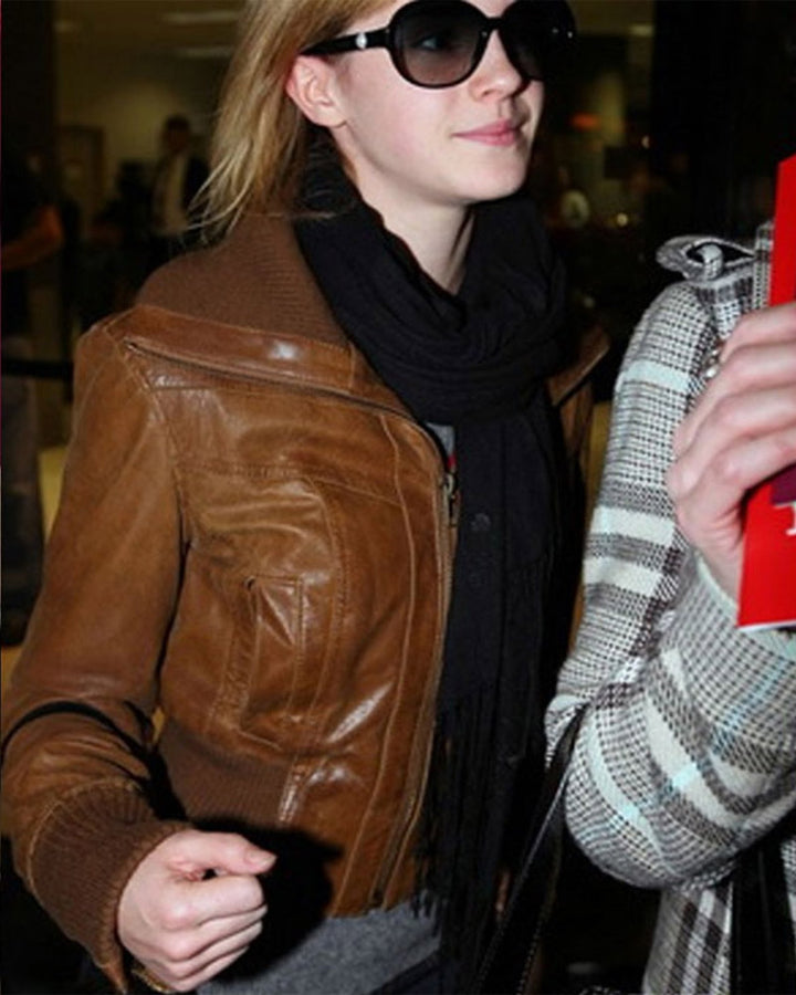 Fashion-forward leather jacket as seen on Emma Watson in American market