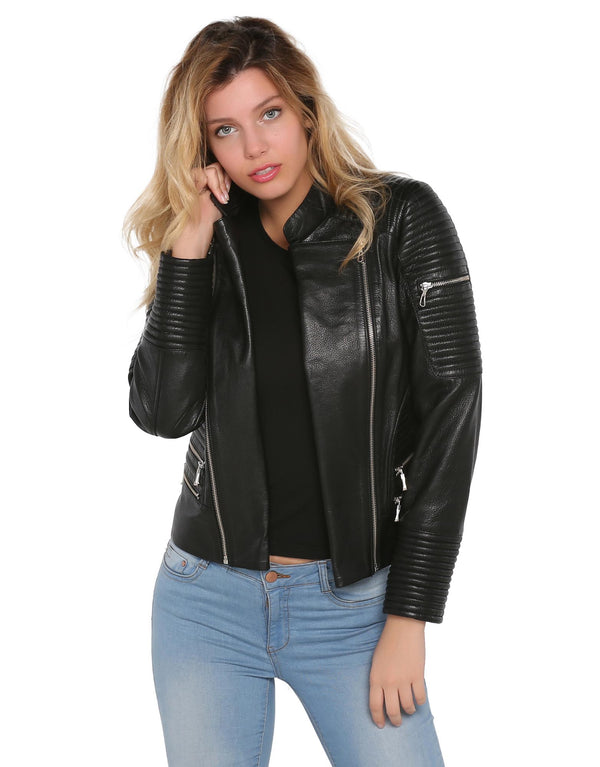 Women's Real Leather Jacket Bomber Black By TJS