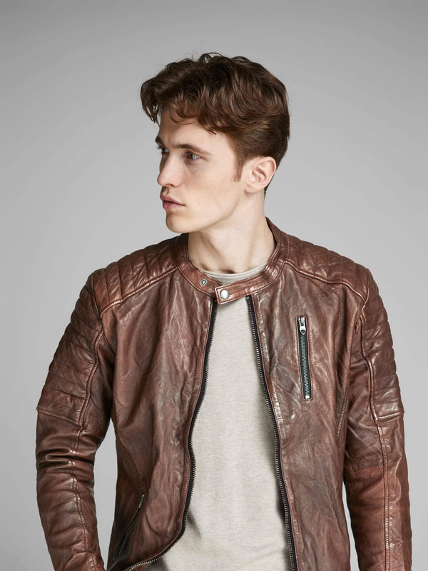 Brown color sheep skin leather jacket