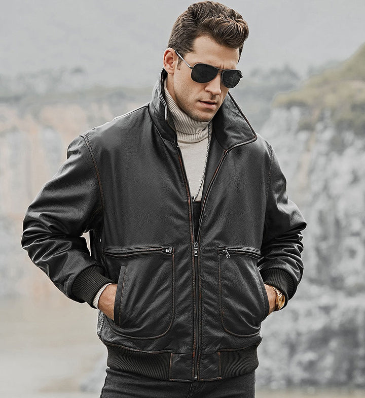 Men's Real Cow Leather Bomber Jacket