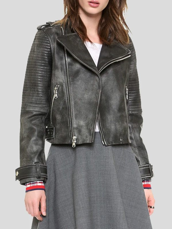 Women Black Vintage Leather Jacket By TJS