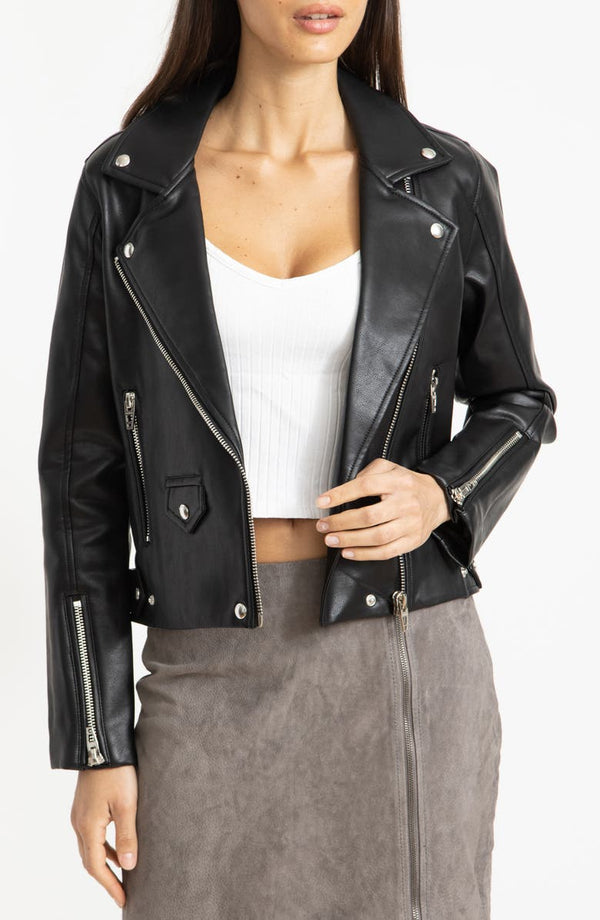 Women hooded Leather jacket in Black By TJS