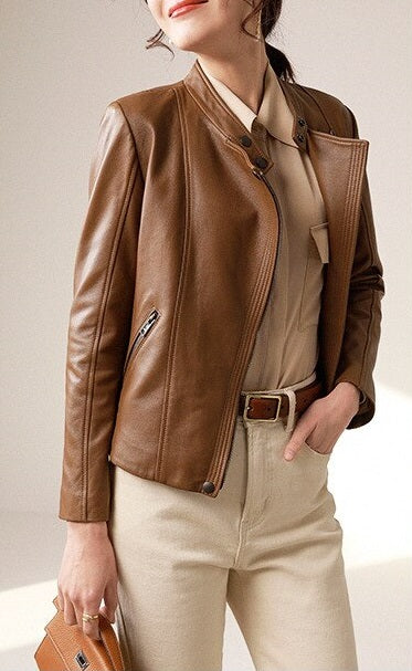 Causal brown leather jacket