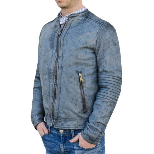 Blue  Biker Jacket in Leather for men
