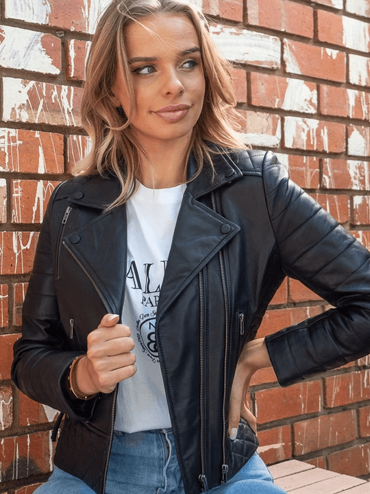 Women Biker Genuine Leather Jacket By TJS