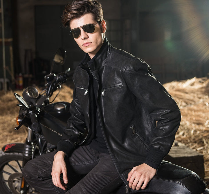 Party bomber style leather jacket for men