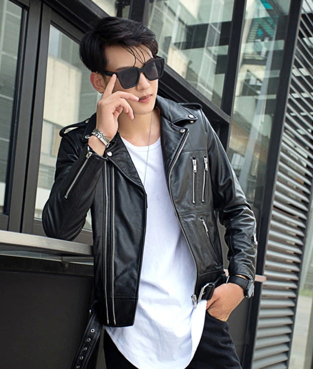 Stylish black multi zipper leather jacket