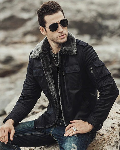 Stylish Collar fur leather jacket for men in USA