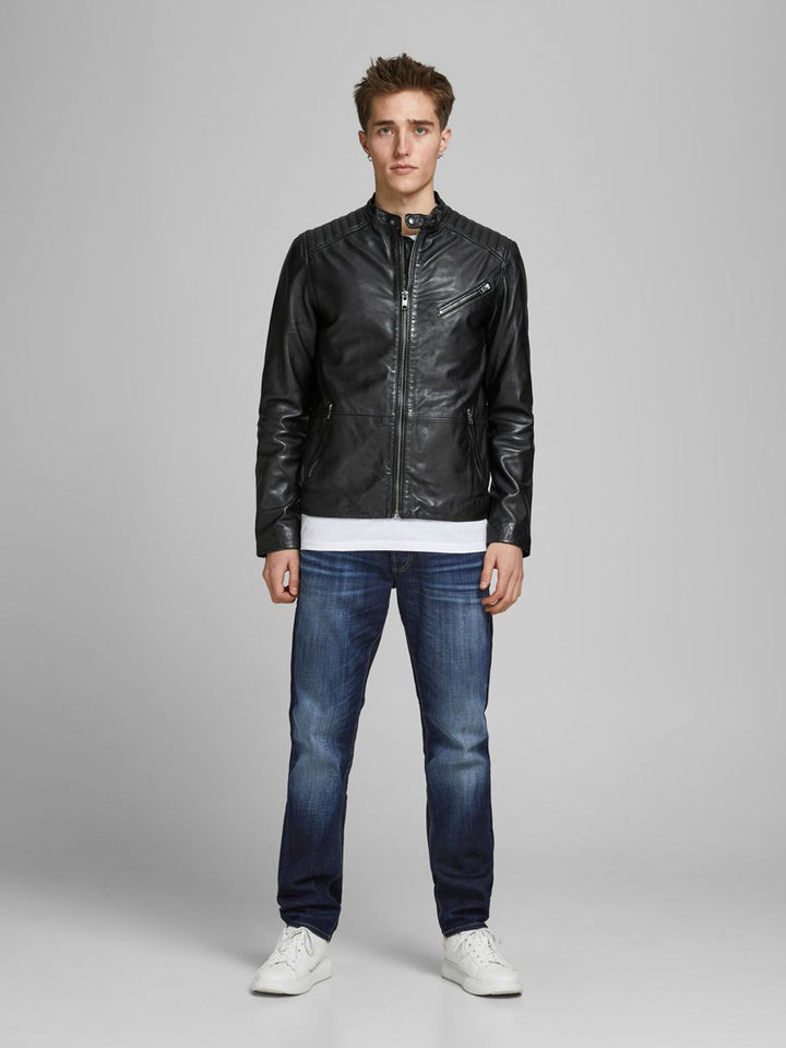 Stylish black bomber leather jacket